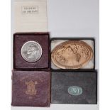 COINS - A 1951 5 shilling coin and a JWT medallion - A J Walter Thompson Co advertising bronze