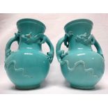 Chinese late 19th/early 20th vases - A pair of duck egg blue glazed baluster vases, the twin handles