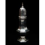 A silver sugar shifter/caster of octagonal baluster shape, Chester 1913, maker's mark for Jay,