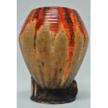 Crown Devon Fieldings - An Art Deco drip glazed shaped vase, signed to base, height 19.5cm, diameter