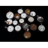 Pocket watches - Thirteen verge watches, some in hallmarked silver cases, one with an unusual