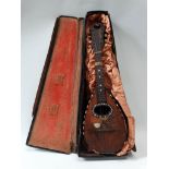 Mandolin - A 19th century rosewood mandolin and case, for restoration, inlaid with a butterfly
