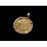 A 1730 ducat - A Netherlands coin in pendant mount, obverse having a standing knight holding a