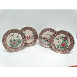 Chinese 19th century plates - A set of four famille rose plates decorated with birds on a