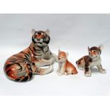 USSR ceramic animals - A tiger, length 31.5cm, a tiger cub and a lion cub.