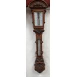 Victorian stick barometer - A Moody, Bell & Son Cheltenham carved and stained oak cased, two glass