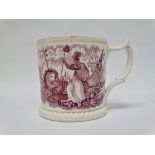 Pearlware - A Britannia manganese colour printed mug depicting Union and Reform, height 10cm.