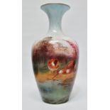 Winton - A tall vase with hand painted decoration of snipe in a landscape, signed J.A.H., marked