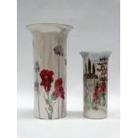 Cornish ceramics - Two trumpet ended cylindrical vases, one marked '... Newquay Cornwall 1925', both