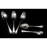 Two silver serving spoons, London 1780, maker's mark for George Smith III, overall weight 134g,