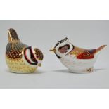 Royal Crown Derby paperweights - A Great Tit 'LVII' and a Crested Tit 2001, largest length 10.5cm.