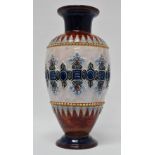 Doulton Lambeth England - A pedestal baluster vase with relief decoration, No.4674, maker's mark