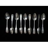 Nine silver teaspoons with scallop shell decoration to ends, two dated Edinburgh 1727 and with