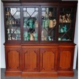 Regency style breakfront bookcase - A mahogany four sectional astragal glazed bookcase with dentelle