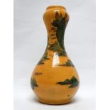 Chinese gourd shaped vase - A yellow ground vase hand painted with pagodas, figures in boats,