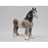 Beswick - a heavy horse (shire) dappled grey, height 21.5cm, length 22cm.