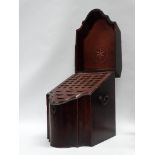 18th century knife box - A bow fronted mahogany chequer chevron inlaid box with cutlery