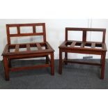 A pair of mahogany luggage stands - A pair of low chair like luggage stands with brass detailing,