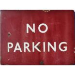 Vitreous Enamel sign - 'NO PARKING' white lettering on maroon, with a return to each side, 46 x
