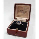 An 18ct gold and platinum ring set a sapphire and ten diamonds, size M.