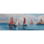 Fishing Boats Becalmed Watercolour Framed and glazed Picture size 19 x 49cm Overall size 36 x 68cm