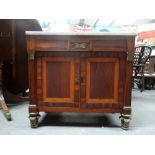 Marble topped rosewood Regency cabinet - A single long drawer over a two door cupboard base under,