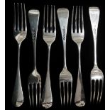 Six silver dessert forks, London 1857, maker's mark for Chawner & Co (George William Adams),