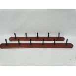 Late Victorian coat hooks - With brass ruyi/heart bases and turned wooden sections, with scumbled