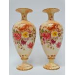 Carlton Ware, W & R Stoke on Trent - A pair of blush baluster, footed and gilt rimmed vases with