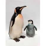 Beswick animals - A King penguin No.2357, height 30.2cm and a penguin chick No.2398, height 17.7cm.