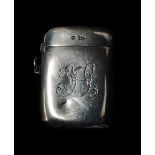 A Victorian silver vesta case, engraved monogram, Sheffield 1899, maker's mark for Walker & Hall,