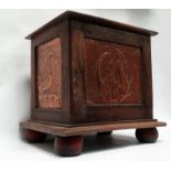 Arts and Crafts copper jardiniere stand - The four exterior panels embossed with wyvern x 2, a stalk