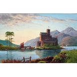 Italian School Lakeside Castle Oil on canvas Framed Picture size 48.5 x 74cm Overall size 57.8 x