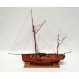 Ship model - A scale built model of a ketch, on a wooden mount, height 50cm, overall length 58cm,
