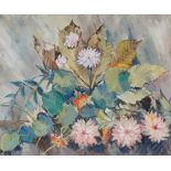 MAJORIE DAVIES (1906-2007) Study Of Flowers And Leaves Oil on canvas Framed Picture size 49 x 60cm