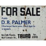 Advertising sign - 'FOR SALE apply D.R. PALMER Chartered Surveyors, Land Agents & Valuers -