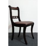 Regency style brass inlaid pedestal table and six chairs - A four legged reeded tilt top pedestal