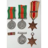 MILITARIA - Five WWII medals, including the 1939-45 Star and The Africa Star, 1st Army clasp, two