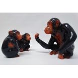 Sylvac - Three chimpanzees, one marked 97 to base, largest height 16.5cm.