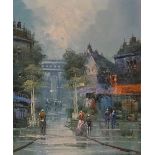 GREEN (XX) French School Arc De Triomphe, Street and Figures Oil on canvas Signed Framed Picture