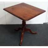 19th century tilt top table - An oak square top tripod table with turned column, height 75cm, 71 x