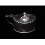 A silver mustard pot with blue glass liner, Birmingham 1901, maker's mark for Haseler Brothers (