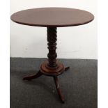 A 19th century and later tripod pedestal table - An oval topped table with carved column, height