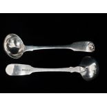 A pair of 'Fiddle' pattern silver ladles with scallop shell decoration to handles, London 1830,
