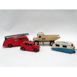 DINKY - A fire engine No.955, an Euclid rear dump truck No.965, a streamlined fire engine No.250 and