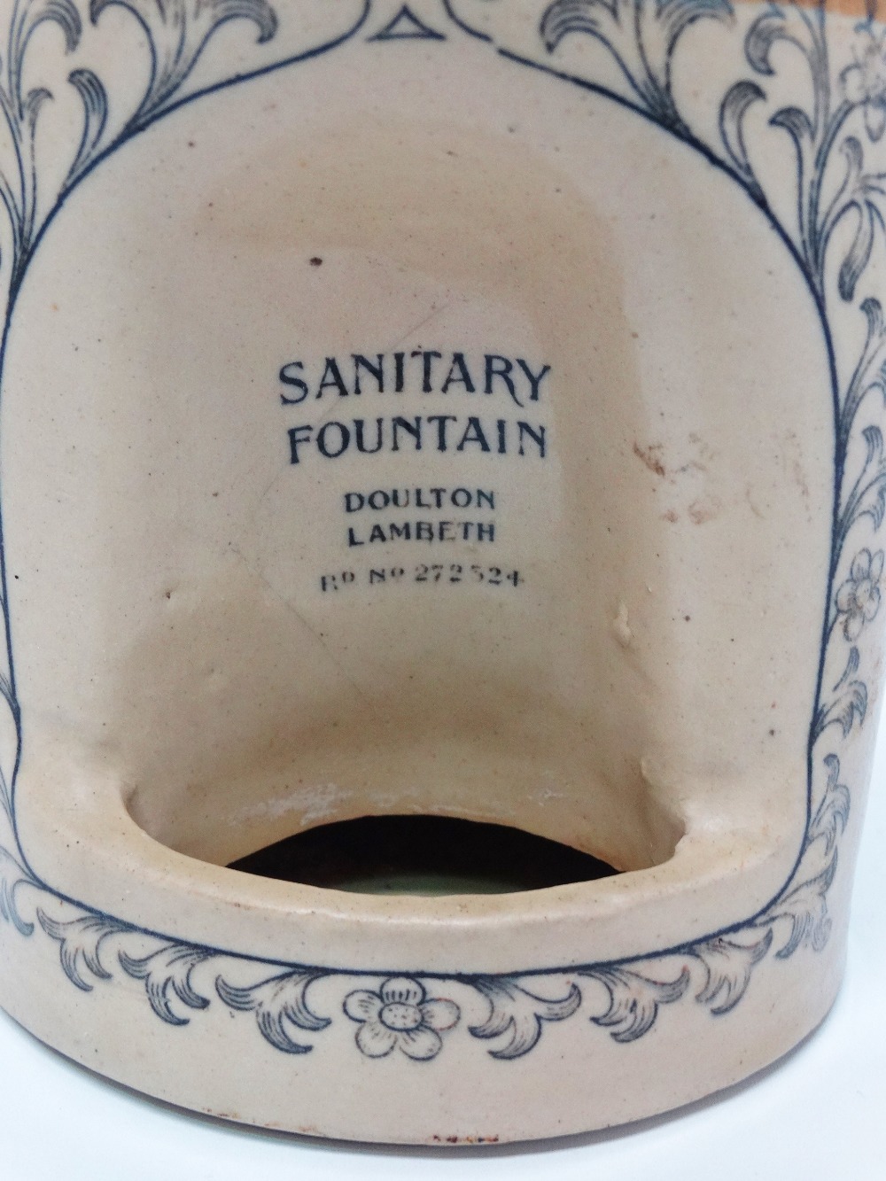 Doulton Lambeth - A two part salt glazed flagon shaped vessel, printed 'Sanitary Fountain' Rd No. - Image 2 of 6