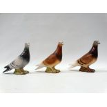 Beswick - Three Beswick racing pigeons, all No.1383, two glazed and one not, height 14cm.