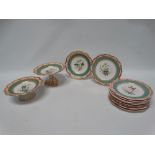 English dessert set - A 19th century hand painted dessert set, decorated with botanical subjects,