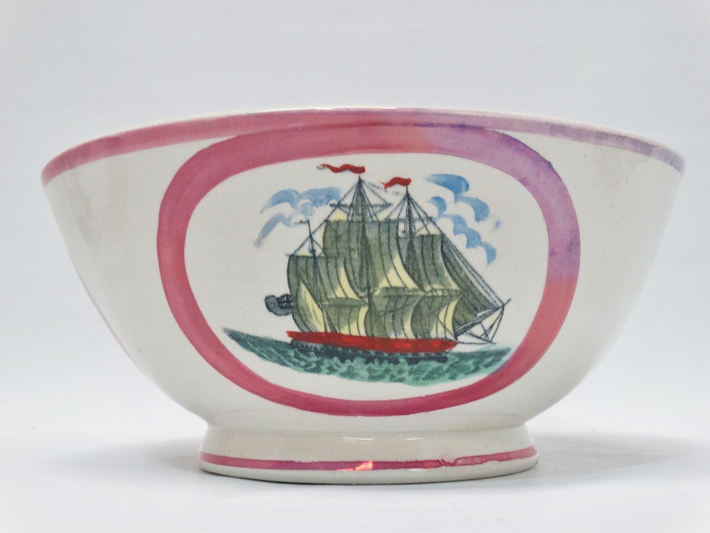 Sunderland Lustre - A bowl with vignettes of 'Sailor's Farewell', a verse and a Masonic emblem to - Image 3 of 5