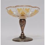 St. Louis - A pedestal gilt and clear glass decanter with handle and triform top, height 24.5cm,